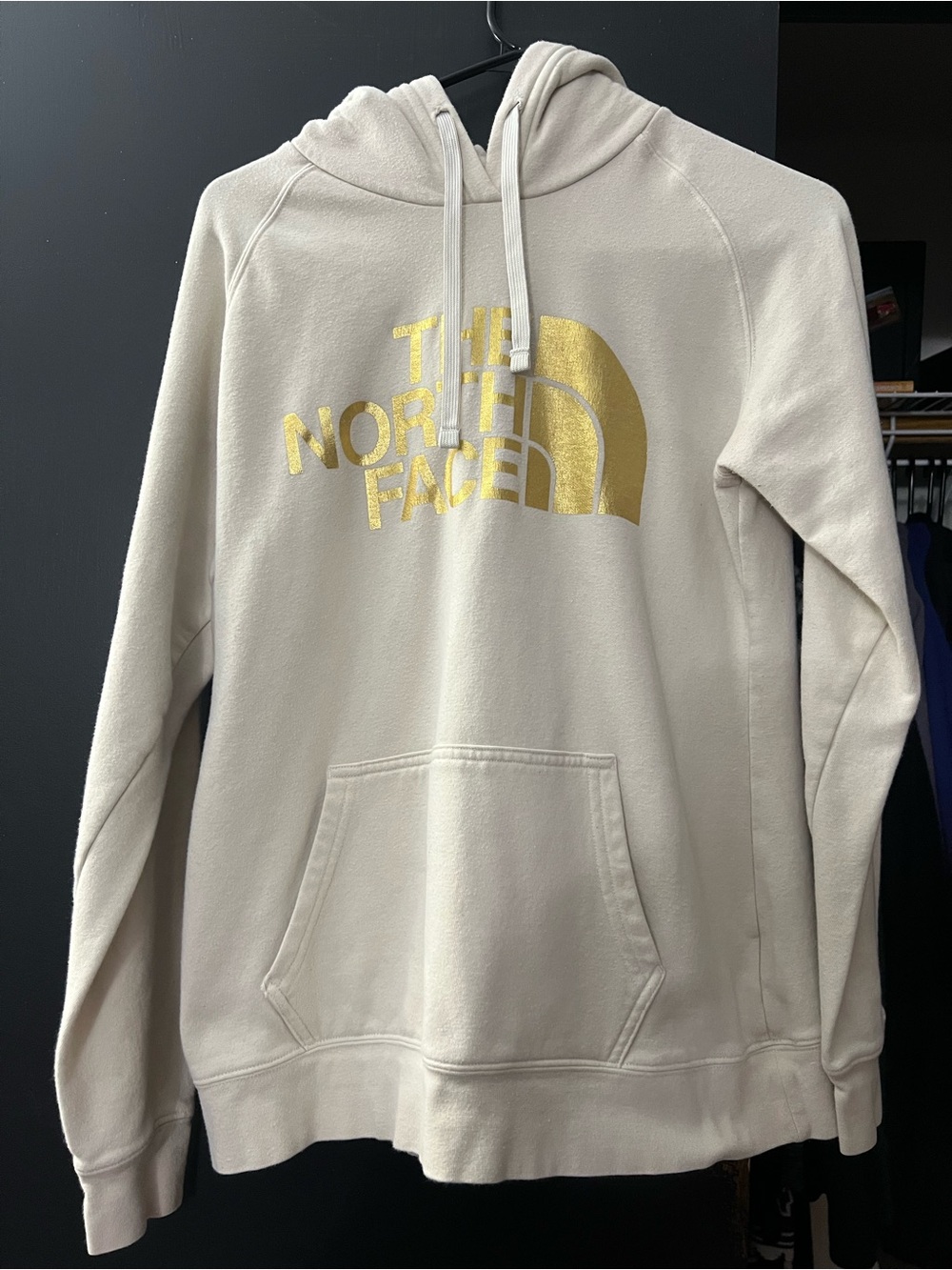 The North Face Women's Cream Pullover Hoodie with Gold Logo